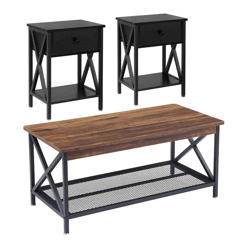 Javlergo 3-pieces Coffee Table Set for Living Room, Rectangular Coffee Table and 2 End Tables