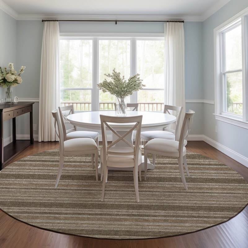 Machine Washable Indoor/ Outdoor Thin Cabana Stripe Chantille Rug
