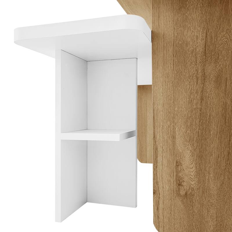 Anmytek White and Oak Expandable Coffee Table with Detachable Side Modern Living Room Storage