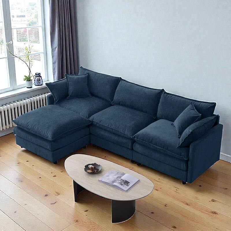 105" L-Shaped Modular Sectional Sofa with Ottoman, Soft Chenille Upholstery, 3-Seater Couch