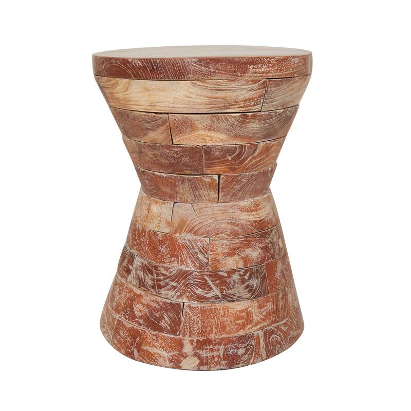 Timeless Brown Teak Wood Intricately Carved Accent Table