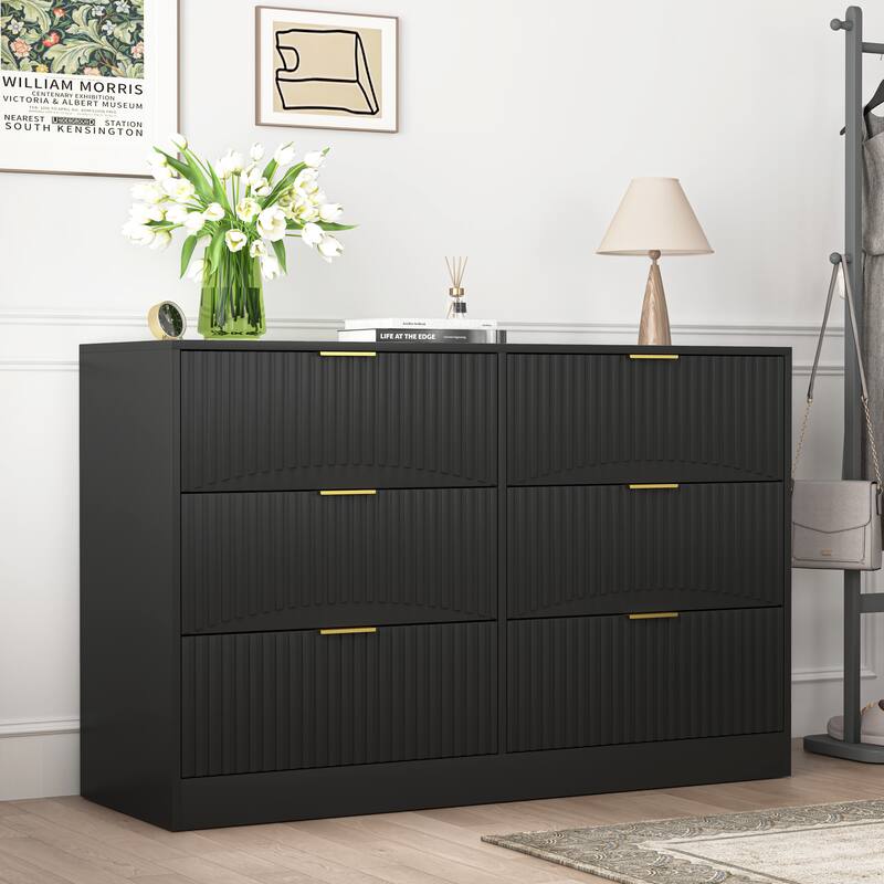 Modern 6-Drawer Dresser with Wavy Patterns, Chest of Drawers for Bedroom, Living Room & Entryway