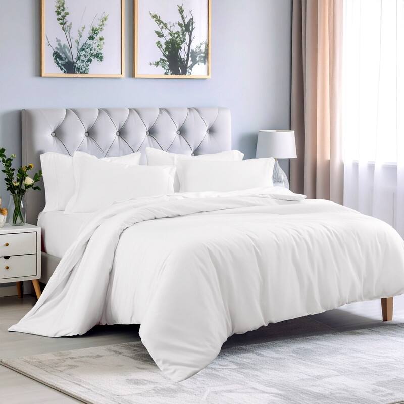 Superior 300 Thread Count Rayon From Bamboo Solid Duvet Cover Set - Full - Queen - White
