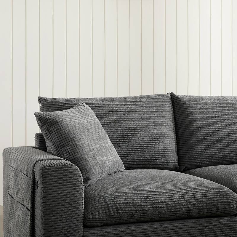140" Corduroy U-Shaped Modular Sectional Sofa with Storage Ottoman & Console,and USB Charger, Cup Holders & 30" Wide Seats