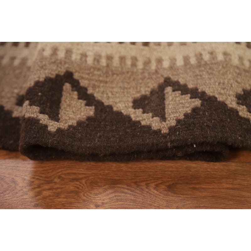 Brown Kilim Reversible Area Rug Flat-weave Living Room Wool Carpet - 5'4" x 8'2"