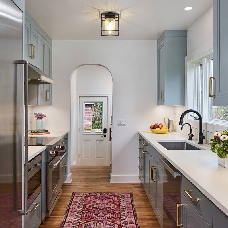 1-Light Modern Black Metal Frame Textured Glass Ceiling Light - Matte Black