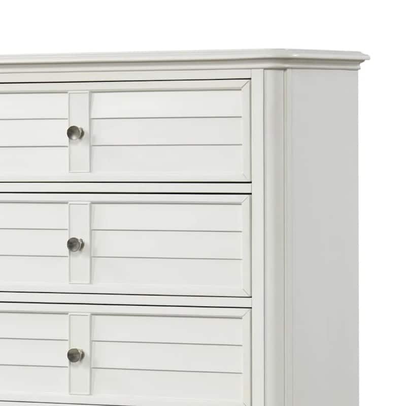 Kyna Tall Dresser Chest, 5 Drawers, Classic Antique White Solid Wood