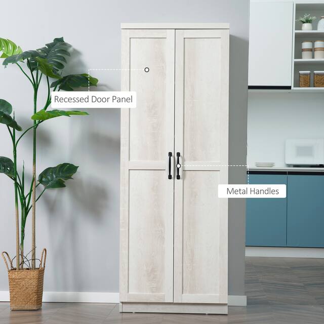 HOMCOM 63" 2-Door Kitchen Pantry, Freestanding Storage Cabinet with 2 Adjustable Shelves for Kitchen or Living Room