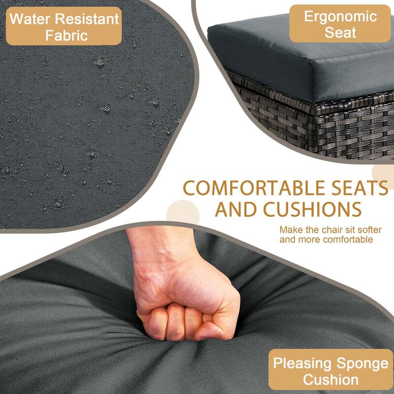 Outdoor 17.7" W Square Rattan Ottoman Patio Ottoman with Seat Cushion