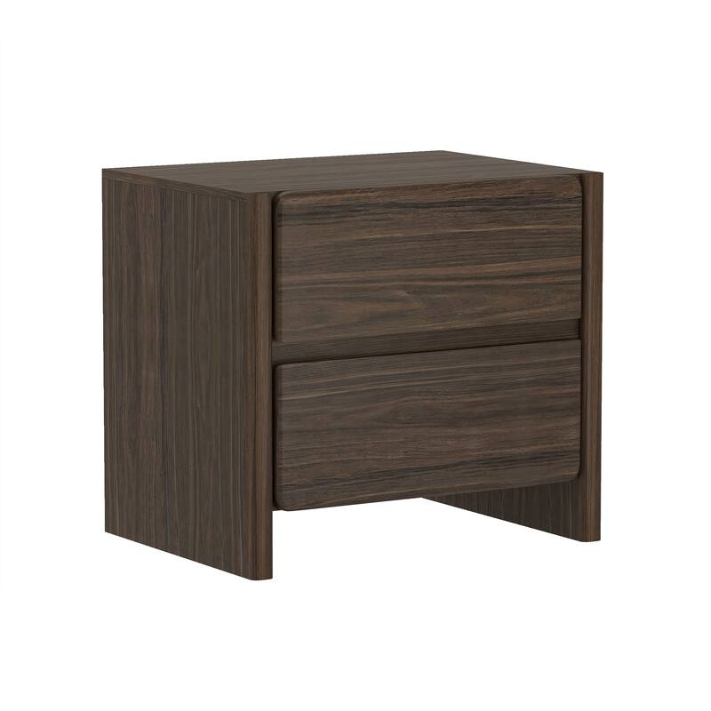 Modern Nightstand with 2 Drawers Wood Grain Texture Minimalist Design