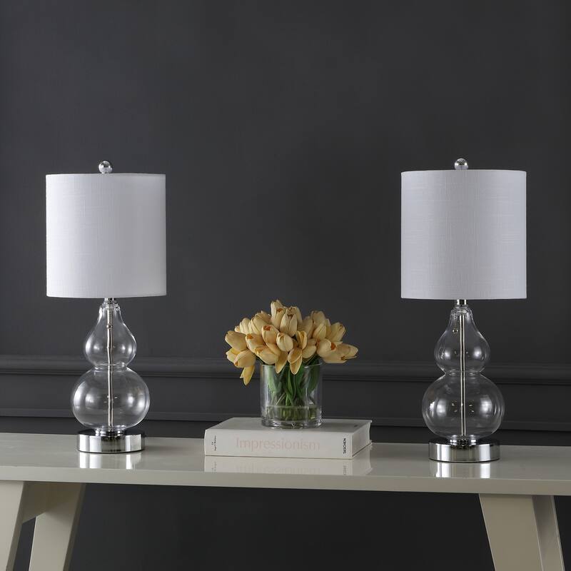Horizon 22" Classic Vintage Glass LED Table Lamp with USB Charging Port, (Set of 2) by JONATHAN Y
