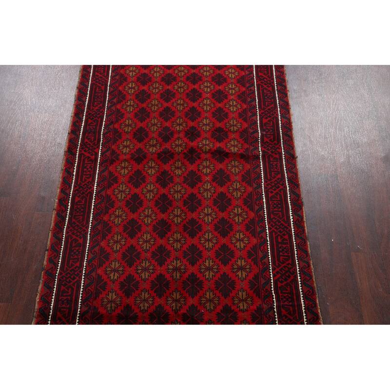Traditional Geometric Balouch Persian Area Rug Handmade Wool Carpet - 3'8" x 7'0"