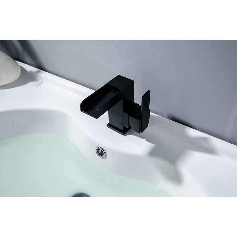 Square Waterfall Single Handle Bathroom Sink Faucet in Matte Black