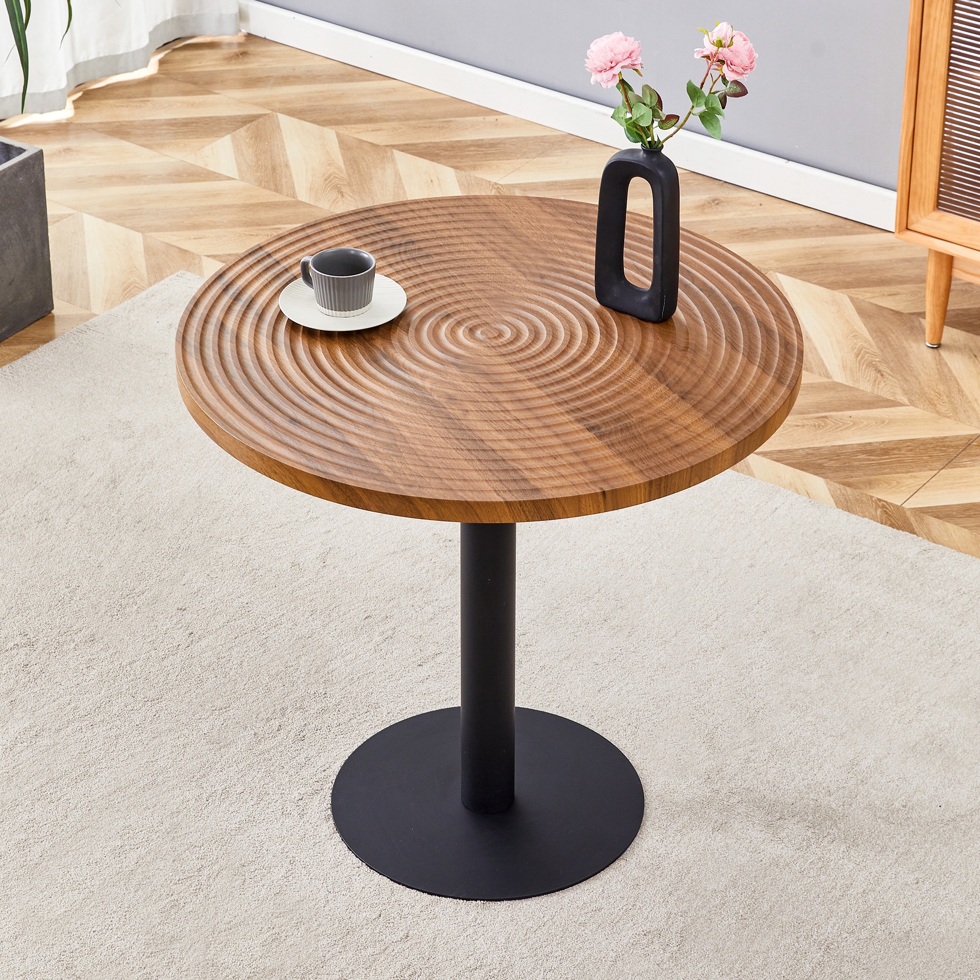 Round Dining Table Simple Side Table End Table for Living Room, Black Sofa Table Tea Table Coffee Table