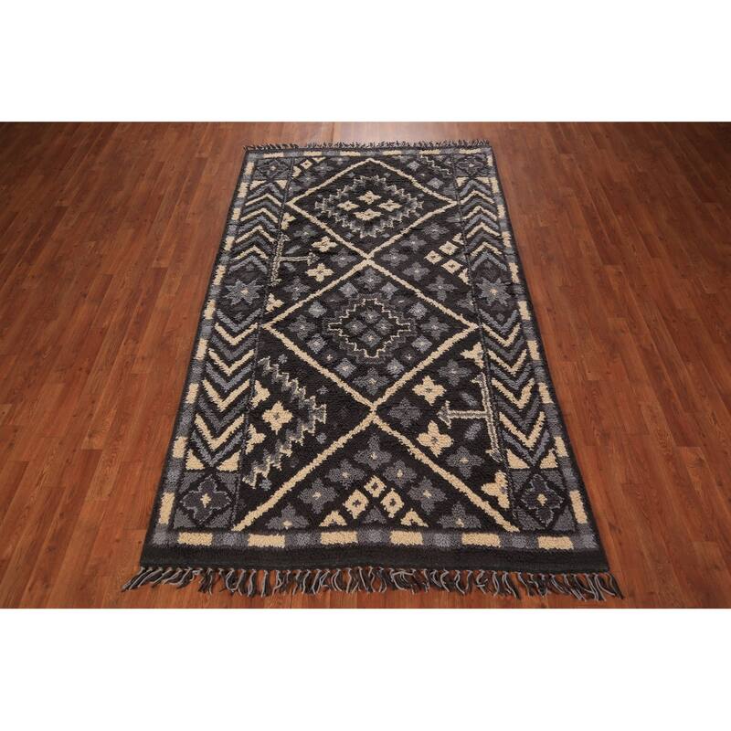 Geometric Moroccan Oriental Area Rug Handmade Wool Carpet - 4'11" x 8'2"