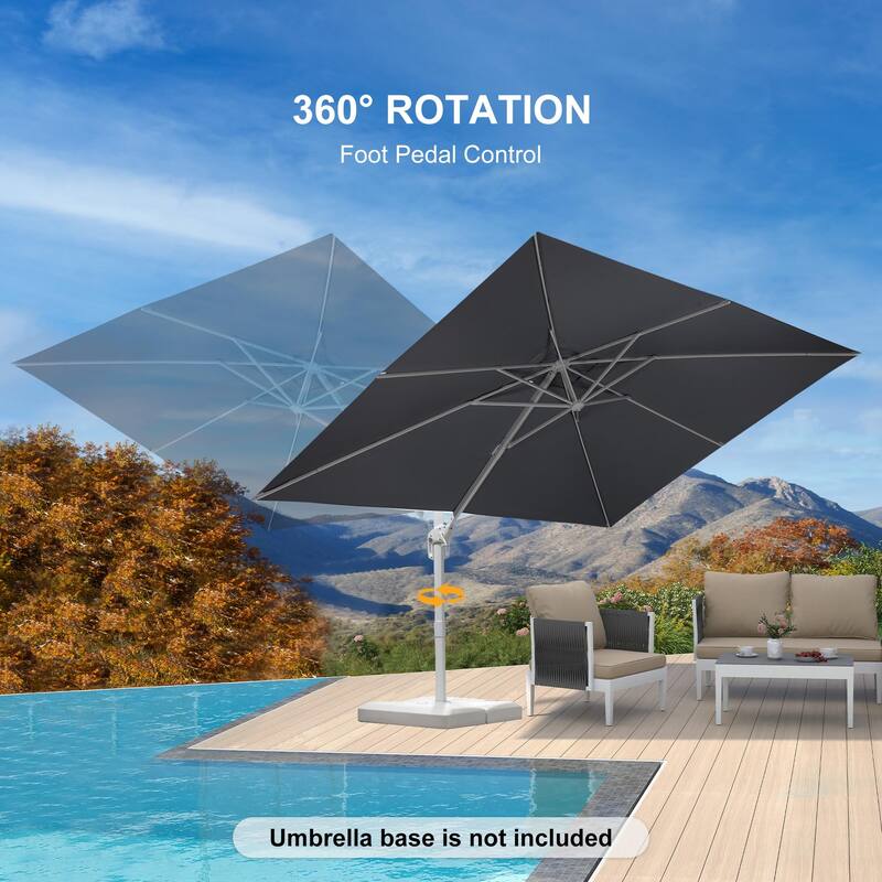 PURPLE LEAF 9 ft White Cantilever Patio Umbrella with 360 Degree Rotation With Base