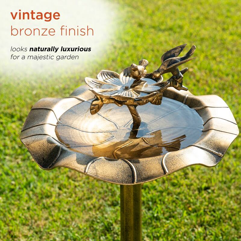 Alpine Corporation 34" Tall Pedestal Birdbath Fountain with Bird and Flower