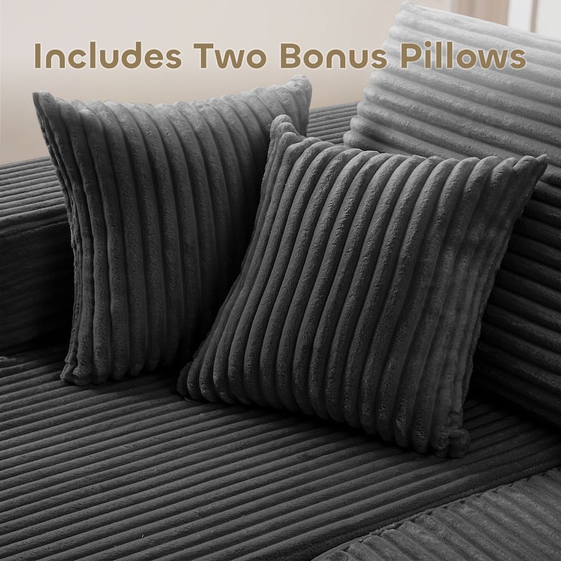 Meyreso No Assembly Required Long Plush L-Shaped Sectional Sofa with Square Nesting Coffee Tables