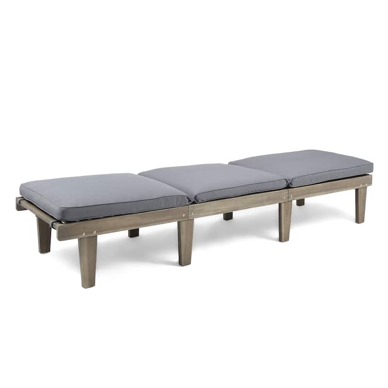 Outdoor Wooden Chaise Lounge Chair with Water-Resistant Cushion, Poolside Adjustable Reclining Chair