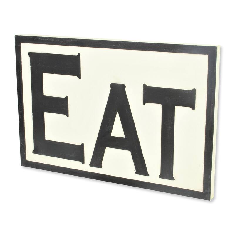 HomeRoots 16" X 24" White and Black Eat Wood Wall Decor