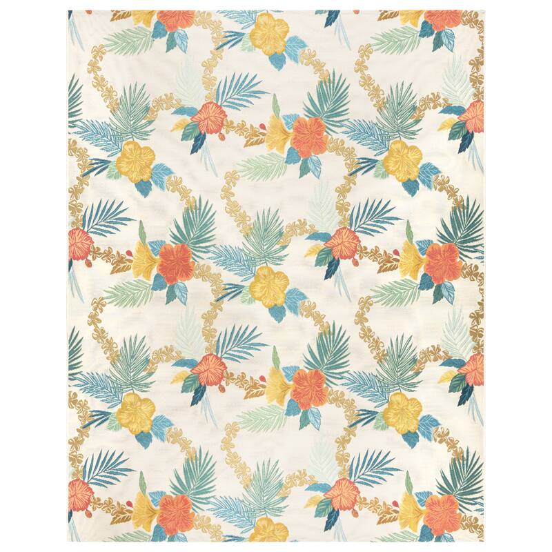 Reyn Spooner Fresco Laka Ivory/Blue/Yellow Floral Lei Flatweave Indoor/ Outdoor Area Rug