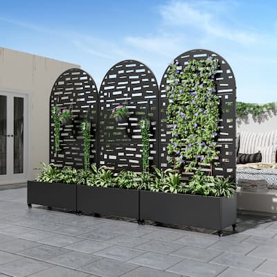 Metal Movable Planter Box with Trellis Privacy Screen Planter Box with Lockable Wheels