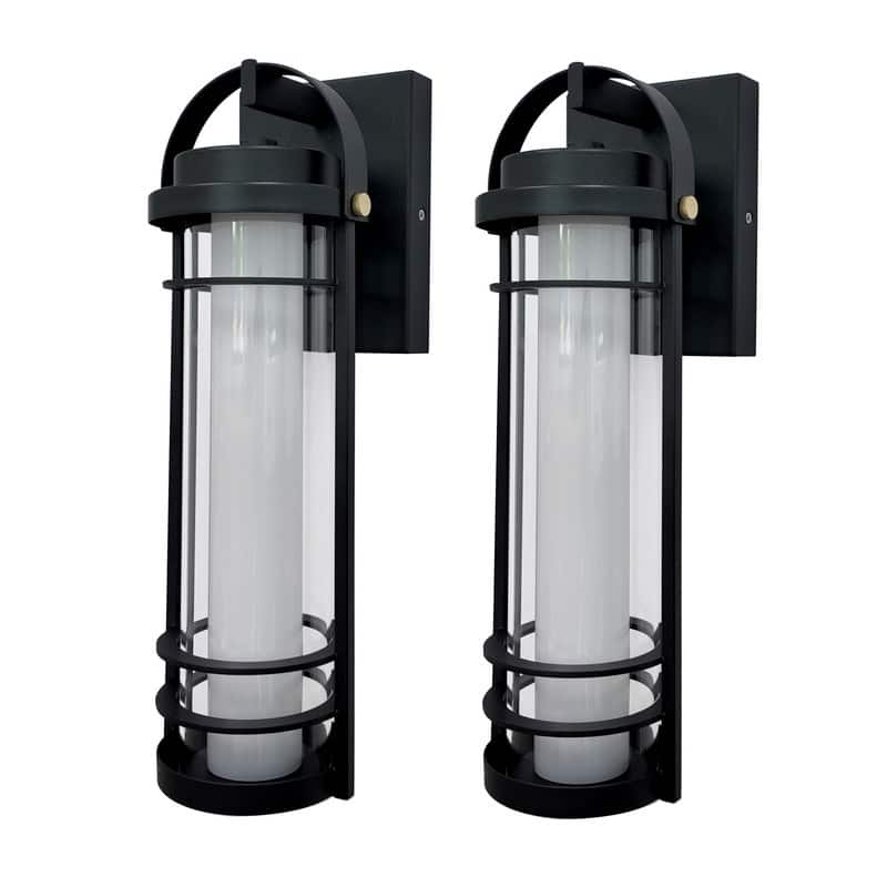 Modern LED Outdoor Wall Lanterns -15" Black Sconces With 5 Adjustable Color Temperatures, Waterproof (2-Pack)