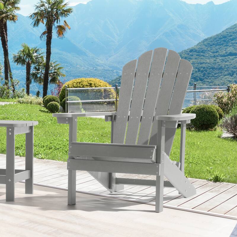 BONOSUKI Outdoor Adirondack Chair,HIPS Wooden-Like Finish Single Chair - Light Grey