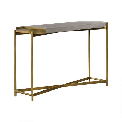Concrete Console Table with X shape Base, Gray and Gold
