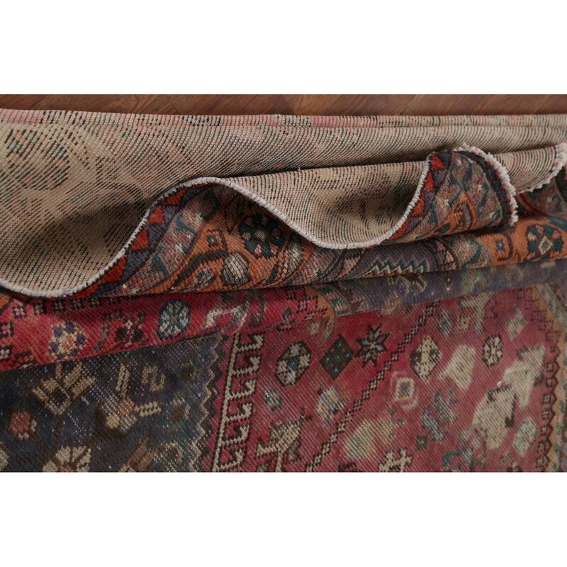 Geometric Joshaghan Persian Vintage Rug Hand-Knotted Wool Carpet - 6'7"x 9'10"