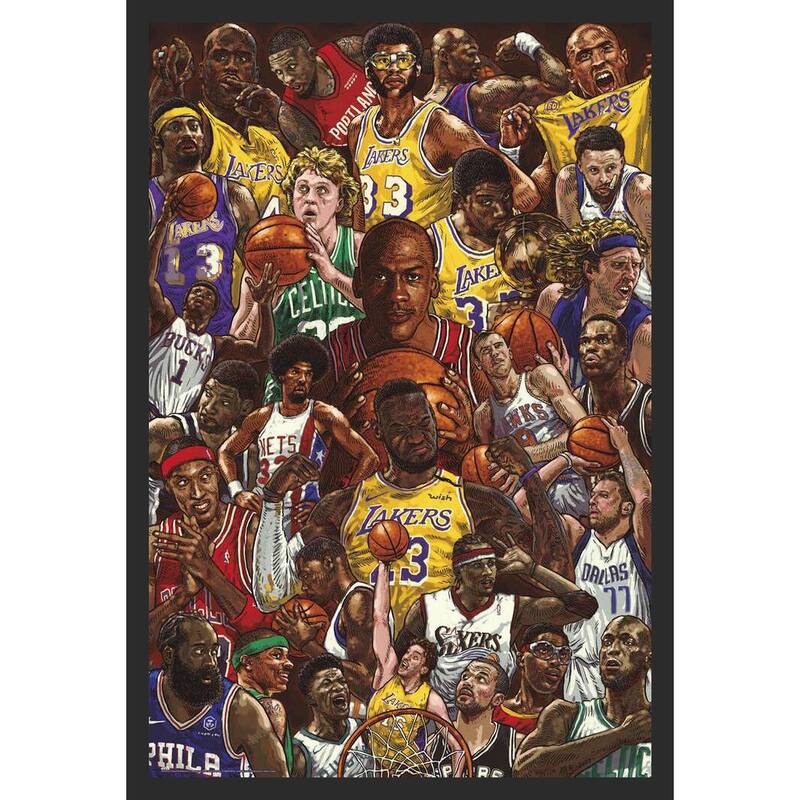 Basketball Superstars Collage Framed Art Poster - 24 x 36 Inch