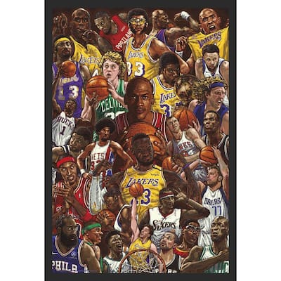 Basketball Superstars Collage Framed Art Poster - 24 x 36 Inch