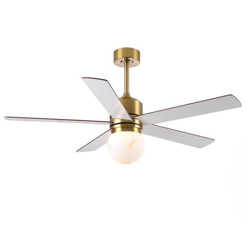 52" Modern Globe Frosted Glass Gold Dimmable Ceiling Fan with Light and Remote