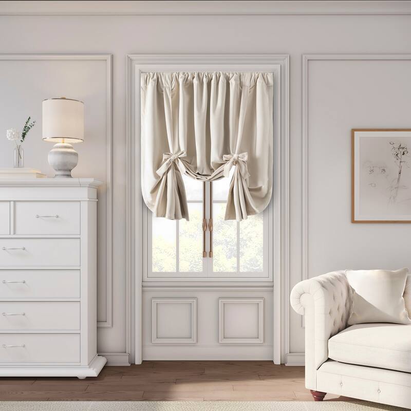 Premium Velvet Lined Rod Pocket Curtain Tie Up Panel - 50"W x 63"L - Bone