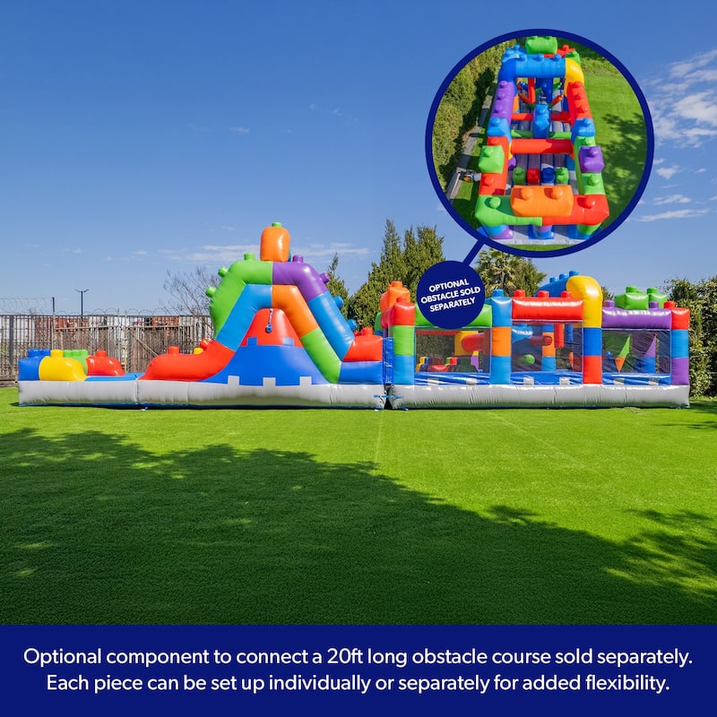 HeroKiddo 12 FT Block Party Dual Lane Backload Inflatable Water Slide with Attached Pool & Air Blower, Commercial Grade, Outdoor