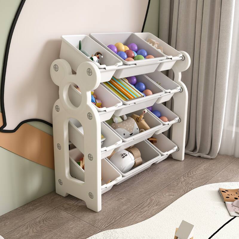 Kids Toy Storage Organizer with 12 Bins, Multi-functional Nursery Organizer Kids Furniture Set Toy Storage Cabinet Unit