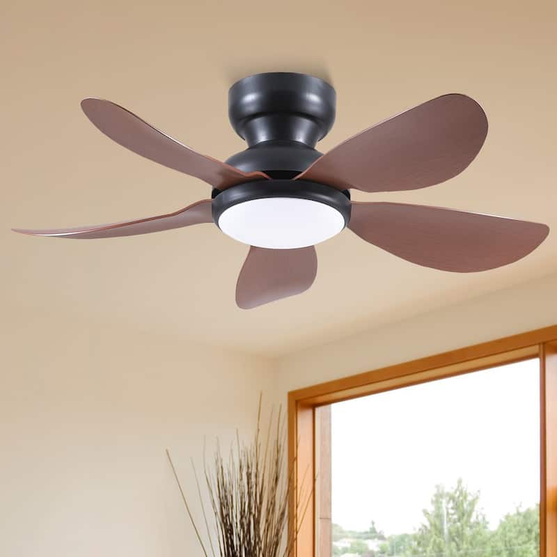 32/36/46/52 inches Low Profile Ceiling Fan with Light and Remote for Living Room Bedroom Kid's Room Patio - 36 Inches - Brown
