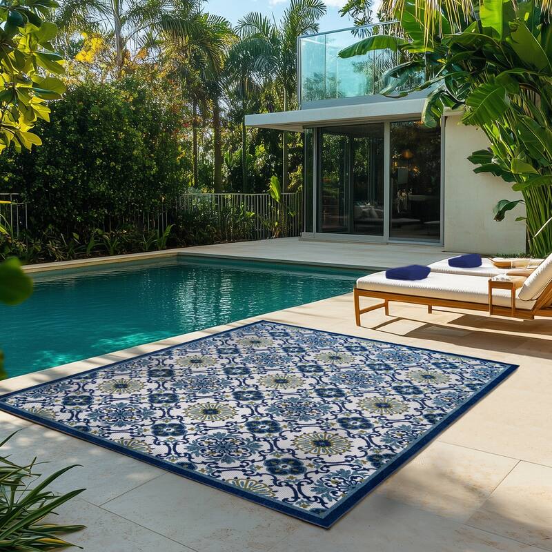 Gertmenian Kalari Modern Bold Multicolored High-Low UV Protected Polypropylene Woven Indoor/ Outdoor Area Rug Collection