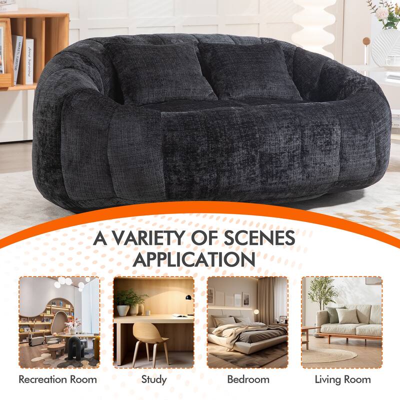 HOMEFUN Chenille Upholstered Durable Comfort Lounger High Back Bean Bag Loveseat Sofa