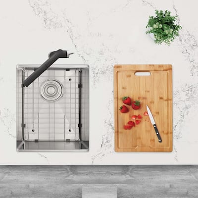 STYLISH 15 inches L x 19 inches W Single Bowl Undermount 16G Stainless Steel Kitchen Sink with Built in Accessories Handmade