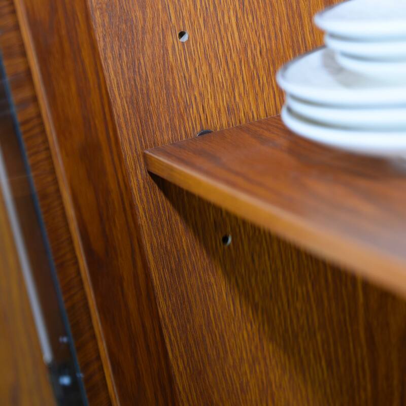 Sideboard Cabinet with 3 Tempered Glass Doors, Buffet Cabinet with Adjustable Shelf, Freestanding Wooden Storage Cabinet