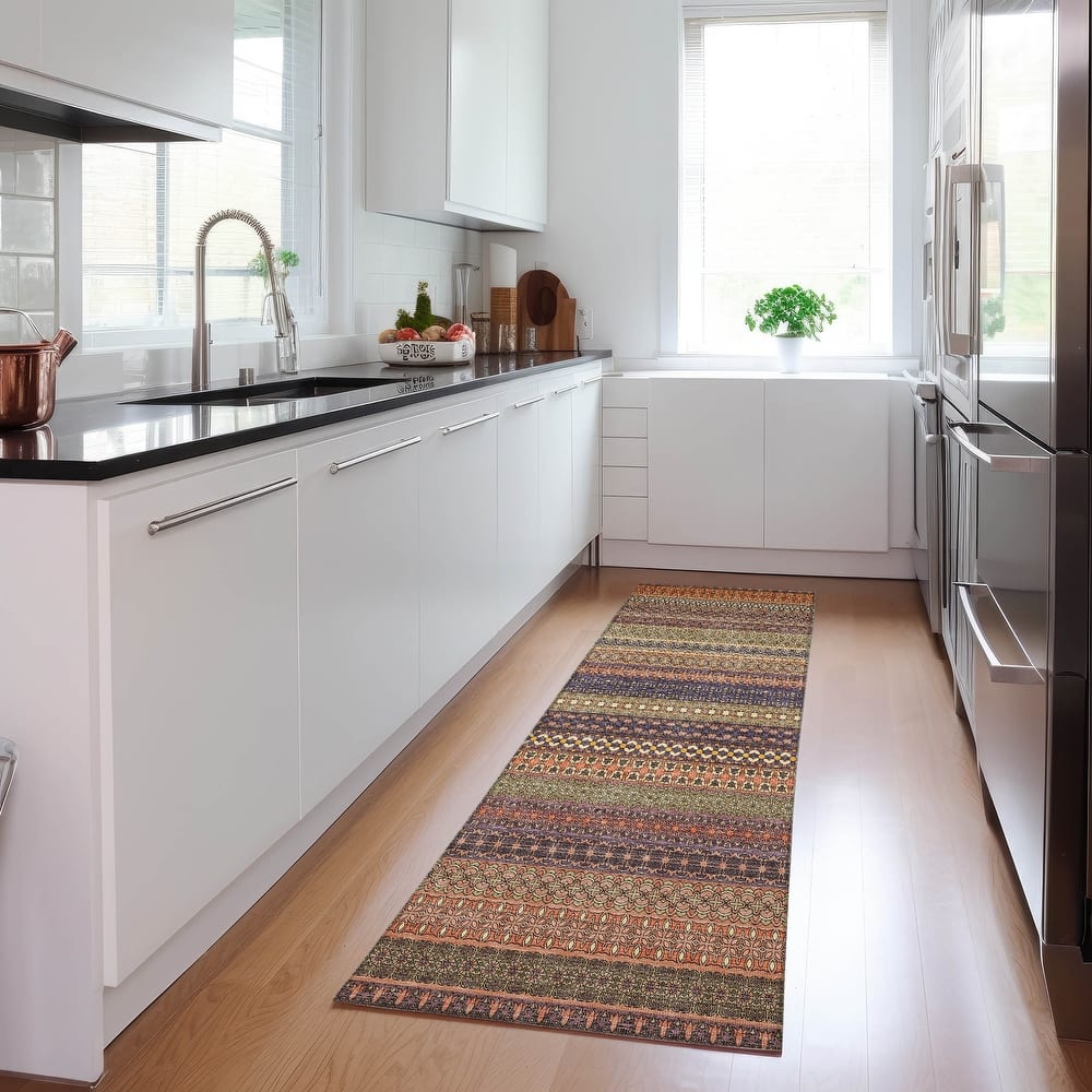 Machine Washable Indoor/ Outdoor Moroccan Stripes Chantille Rug