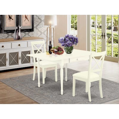 HomeStock 3-Piece Linen White Finish Solid Wood Top with Dropleaf Dining Table Set