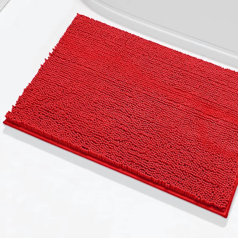 27"x47" - Red Soft Cozy Plush Chenille Bath Mat Bathroom Rug - Red - 47"x27"R