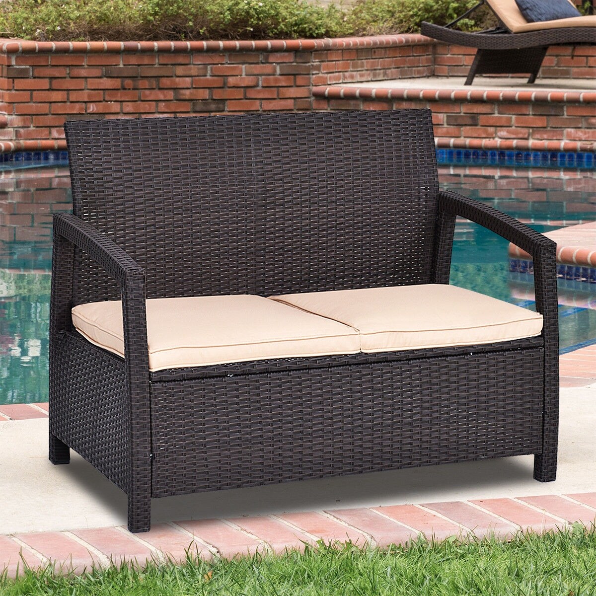 Costway Outdoor Rattan Loveseat Bench Couch Chair With Cushions Patio Overstock 16501363