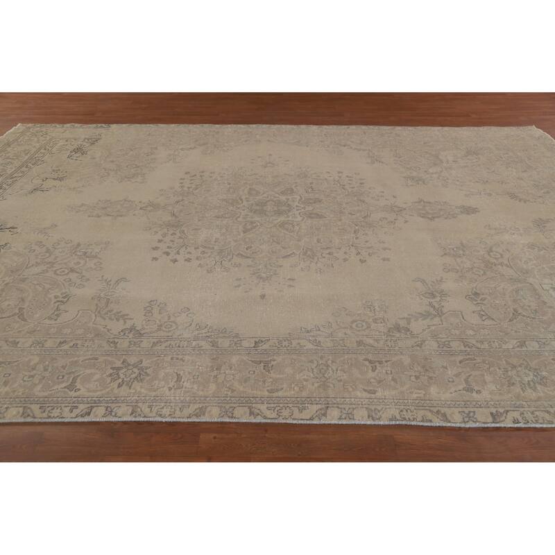 Hand Knotted Oriental 100% Wool Carpet Traditional Floral Beige & Ivories Tabriz Area Rug - 12' 6'' X 9' 6''