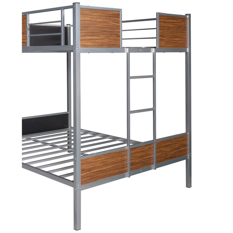 Full-over-full bunk bed modern style steel frame bunk bed with safety rail, built-in ladder for bedroom,dorm,adults