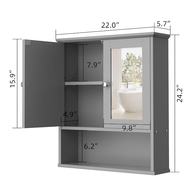 Futzca Bathroom Cabinet Wall Mounted, Storage Cabinet with Doors and Mirror