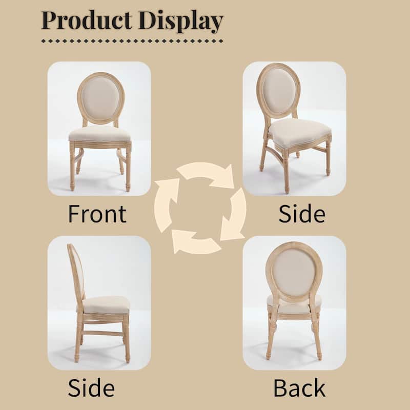 Fabric Dining Chairs Set of 2, Upholstered Kitchen Side Chairs, Accent Chair with Round Backrest & Solid Wood Legs