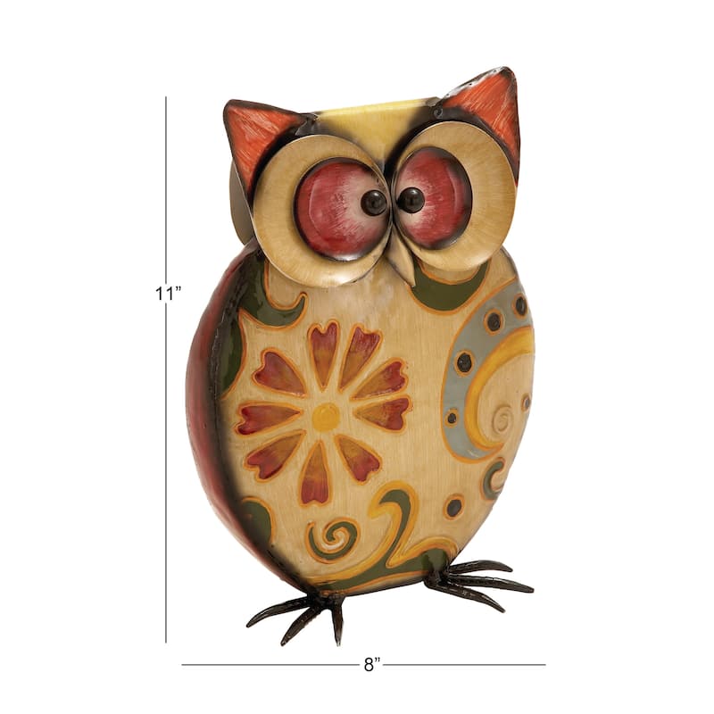 Metal Owl Indoor Outdoor Decorative Garden Sculpture with Floral Pattern - Yellow - Roche River Decor